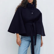 Women's High Neck Batwing Sleeve Belted Coat | Elegant Winter Trench