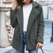 Women's Loose Lapel Fluffy Coat | Winter Button Outwear