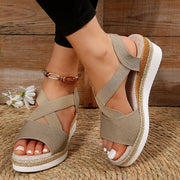 Women's Cross-Strap Platform Wedge Sandals | Gladiator Hemp Heel Summer Shoes