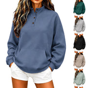 Women's Casual Half-High Neck Button-Up Sweatshirt | Loose Knit Pullover