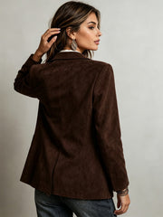 Women's Retro Faux Suede Blazer Jacket | Loose Fit Lapel Coat