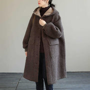 Women's Padded Hooded Coat | Lambswool Loose Plus Size Jacket