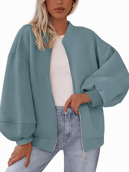 Women's Casual Warm Baseball Collar Jacket | Zip-Up Long Sleeve Outerwear