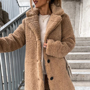 Women's Long-sleeved Lapel Plush Jacket | Cozy Winter Cardigan Top