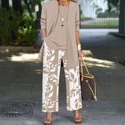 Women's 3-Piece Leaf Print Lounge Set | Cardigan, Tank Top & Wide-Leg Pants