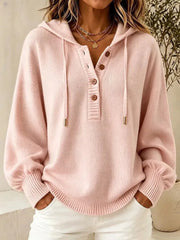 Hooded Knit Cardigan | Women's Relaxed Solid Color Long Sleeve Sweater