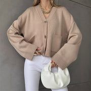 Women's V-Neck Knit Cardigan, Large Pockets – Casual