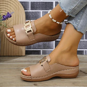 Women's Platform Peep-Toe Wedge Sandals | Chain Detail Slides