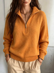 High Neck Half-Zip Sweater | Women's Casual Long Sleeve Knit Top