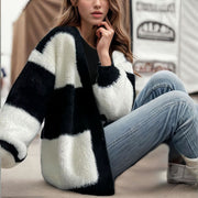 Women's Loose V-Neck Knit Cardigan, Striped – Casual