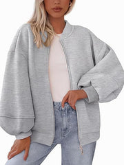 Women's Casual Warm Baseball Collar Jacket | Zip-Up Long Sleeve Outerwear