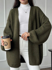 Women's Solid Color Mid-Length Knit Cardigan Top – Casual