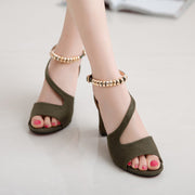 Women's Padded Buckle Thick Heel Sandals | Suede Chunky Summer Shoes