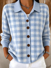 Cashmere Blend Cardigan | Women's Loose Plaid Lapel Sweater