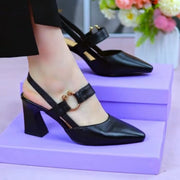 Women's Closed Toe Chunky Heel Sandals | Leather Backless Pumps