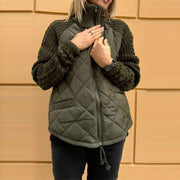 Women's Winter Stand Collar Cotton Jacket | Knitted Stitching Zipper Coat