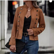 Women's Double-Breasted Suede Jacket | Long Sleeve Outerwear