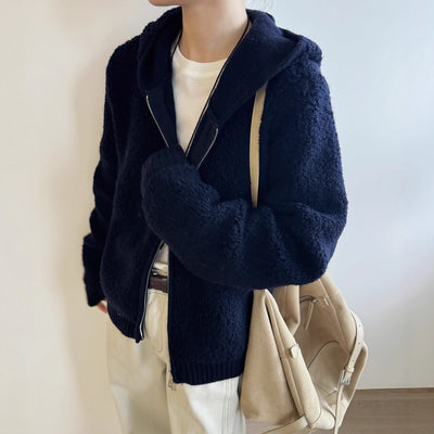Hooded Lambswool Coat | Women's Thick Zip-Up Casual Winter Jacket