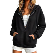 Women's Loose-Fit Zip-Up Hoodie | Cotton Drawstring Sweatshirt