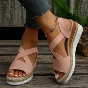 Women's Cross-Strap Platform Wedge Sandals | Gladiator Hemp Heel Summer Shoes