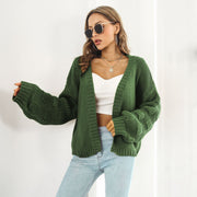 Women's Puff Sleeve Chunky Knit Cardigan | Front Cardigan