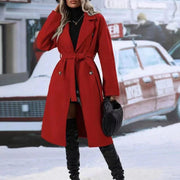 Women's Double-Breasted Trench Coat | Lapel Belted Long Winter Jacket
