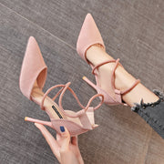 Women's Pointed Cross Lace-Up High Heel Pumps | Elegant Suede Dress Shoes
