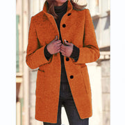 Women's Stand Collar Woolen Coat | Slim Fit Button Outwear with Pockets