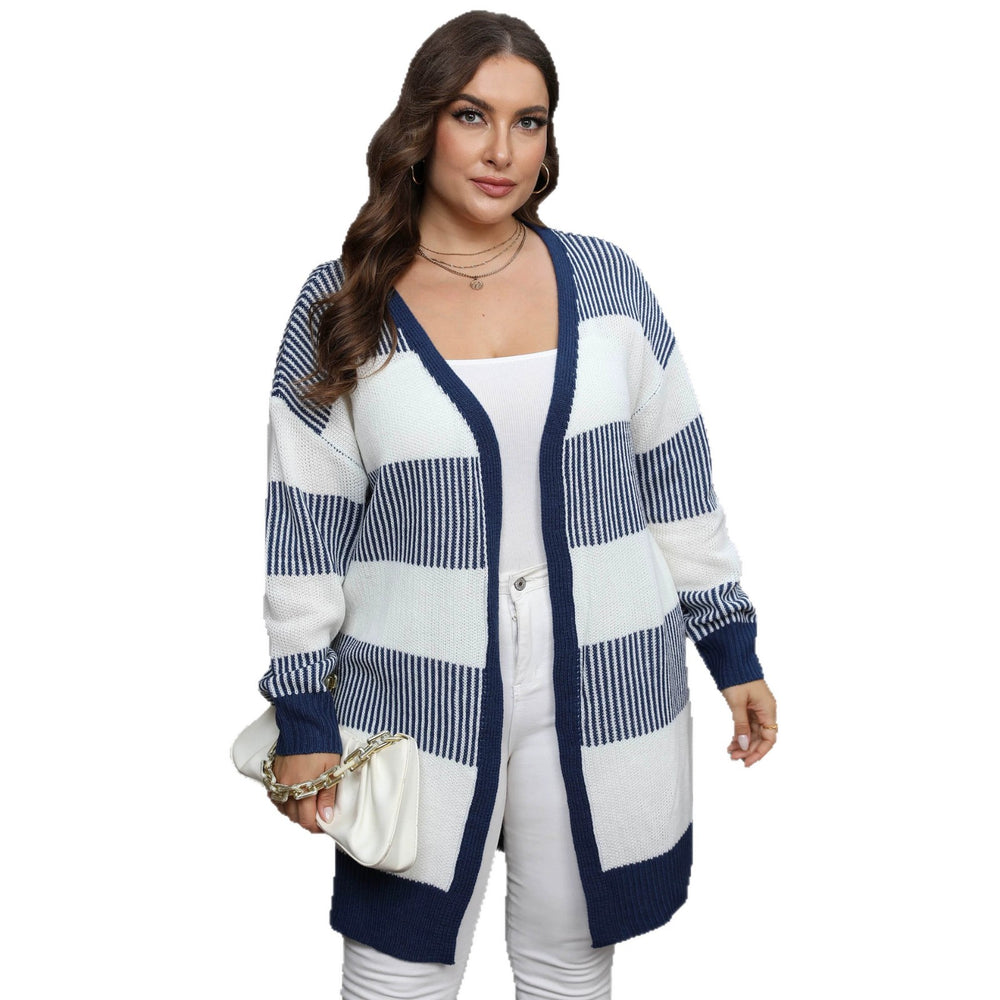 Women's Color Blocking Patchwork Striped Knit Cardigan – Casual
