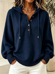 Hooded Knit Cardigan | Women's Relaxed Solid Color Long Sleeve Sweater