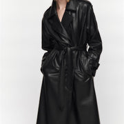 Women's Slim Fit Faux Leather Trench Coat | Belted Outerwear
