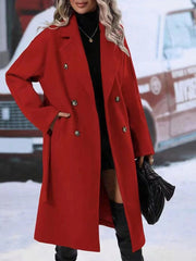 Women's Double-Breasted Trench Coat | Lapel Belted Long Winter Jacket