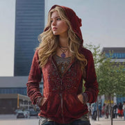 Women's Printed Hooded Zip-Up Cardigan | Casual Sweatshirt