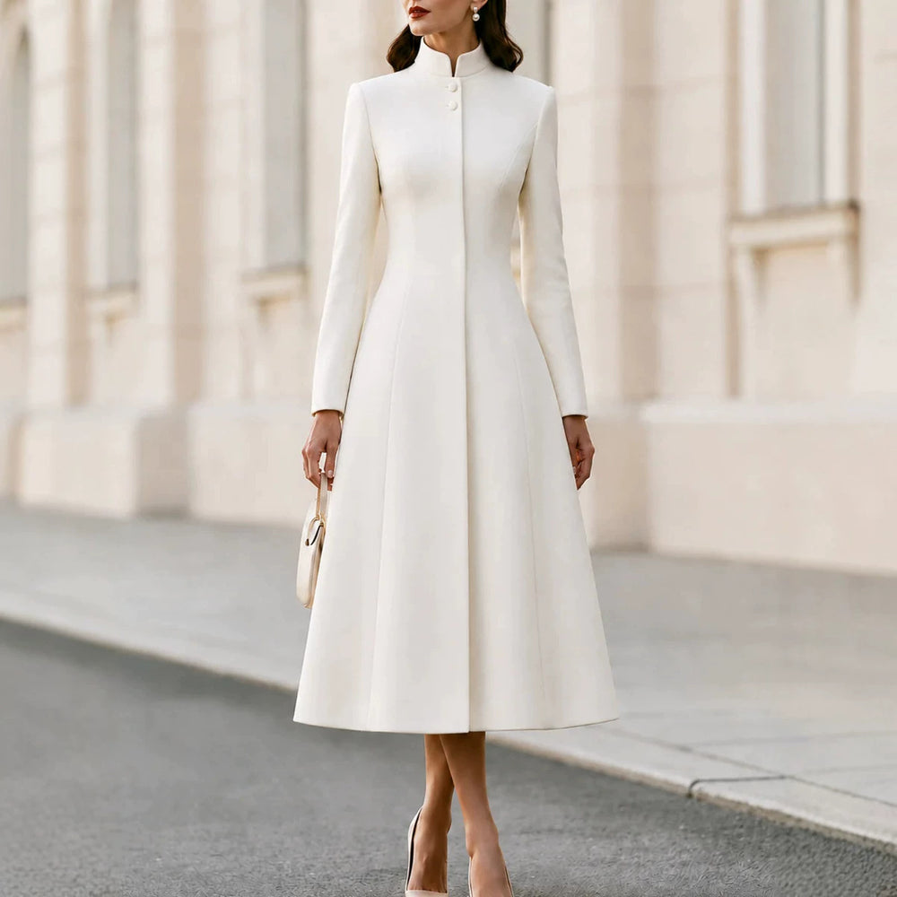 Women's French-Style Stand Collar Trench Coat | Belted A-Line Dress Coat