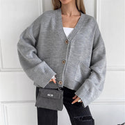 Women's V-Neck Knit Cardigan, Large Pockets – Casual