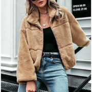 Women's Winter Zip-Up Thermal Jacket | Faux Fur Khaki Coat