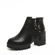 Women's Chunky Platform Booties | Rivet Detail Mid-Calf Boots