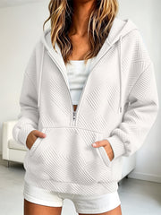 Women's Loose-Fit Zip-Up Hoodie | Cotton Drawstring Sweatshirt