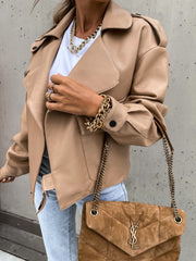 Women's PU Leather Loose Lapel Jacket | Coat Outerwear