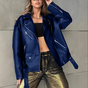 Women's Loose Fit PU Leather Biker Jacket | Vintage Boyfriend Style