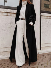 Women's Long Solid Color Woolen Coat | Casual Winter Outerwear