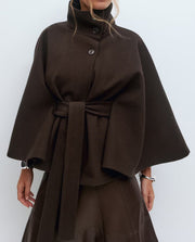 Women's High Neck Batwing Sleeve Belted Coat | Elegant Winter Trench
