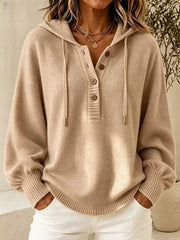 Hooded Knit Cardigan | Women's Relaxed Solid Color Long Sleeve Sweater