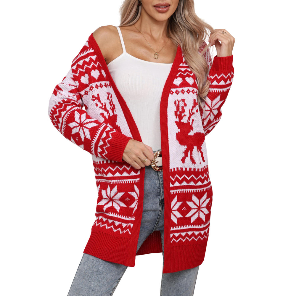Women's Elk Snowflake Embroidered Knit Cardigan – Winter Casual