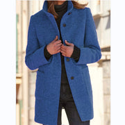 Women's Stand Collar Woolen Coat | Slim Fit Button Outwear with Pockets
