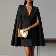 European And American  Cross-Border Autum Work Clothing Double-Breasted Shawl Cloak Pure Color Suit Dress Women's Clothing