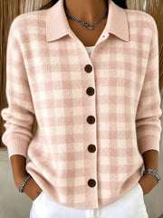 Cashmere Blend Cardigan | Women's Loose Plaid Lapel Sweater