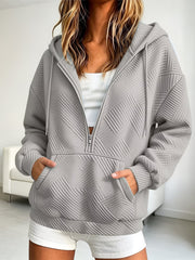 Women's Loose-Fit Zip-Up Hoodie | Cotton Drawstring Sweatshirt