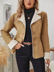 Women's Warm Faux Fur Lapel Jacket | Casual Pocket Outerwear