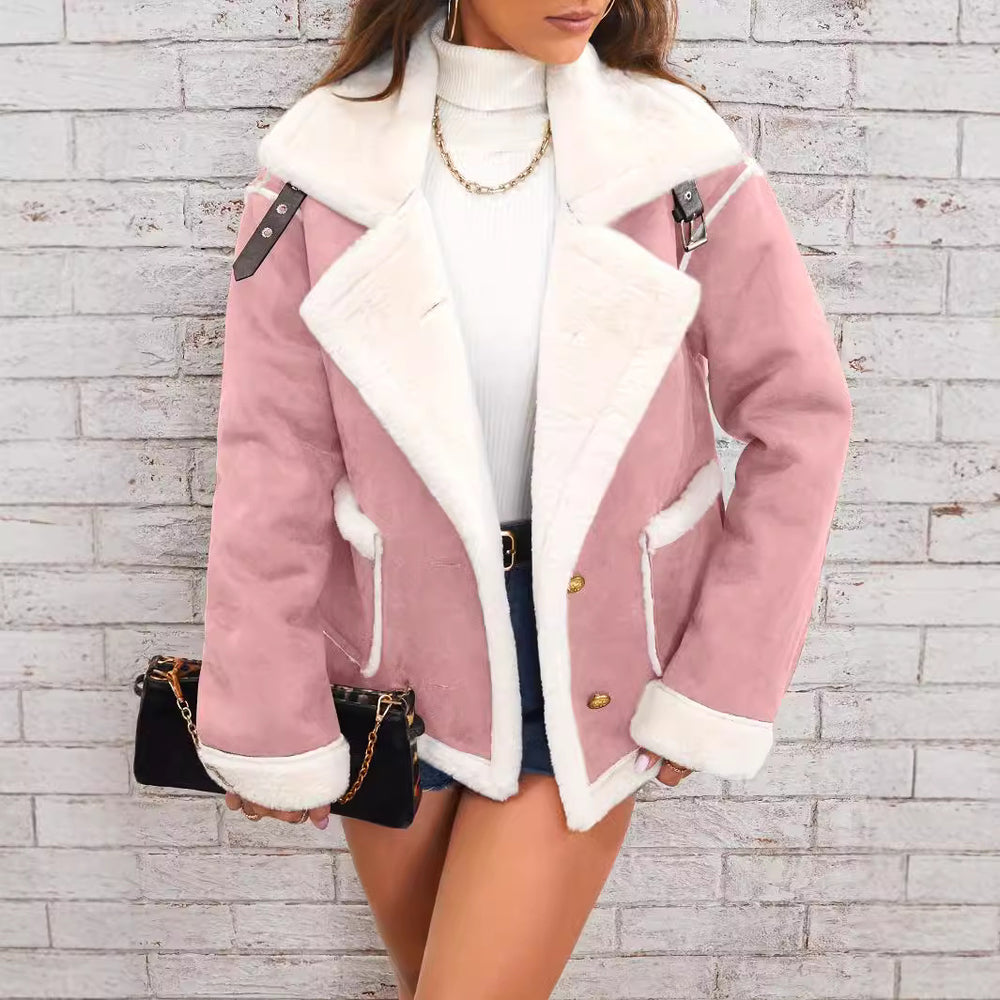 Women's Polo Collar Plush Jacket | Warm Winter Casual Coat